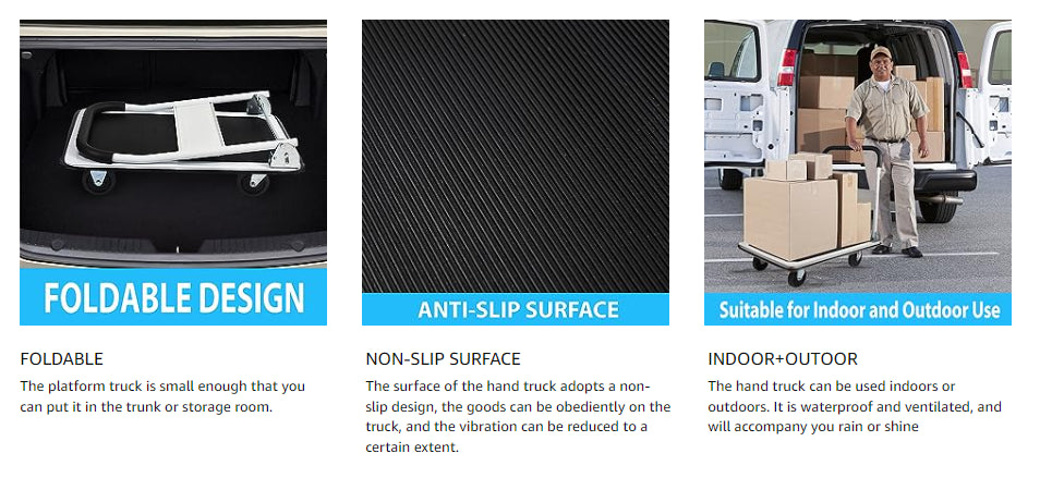 LEADALLWAY Platform Truck Large Size 880lbs Foldable Push Cart 35.8x24x34.3inches White