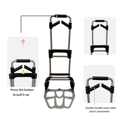 LEADALLWAY 265lbs Capacity Large Size Double Handle Dolly Cart with Ropes Heavy Duty Easy Push or Pull Folding Hand Truck,Steel Portable Cart with Telescoping Handle and Big Wheels