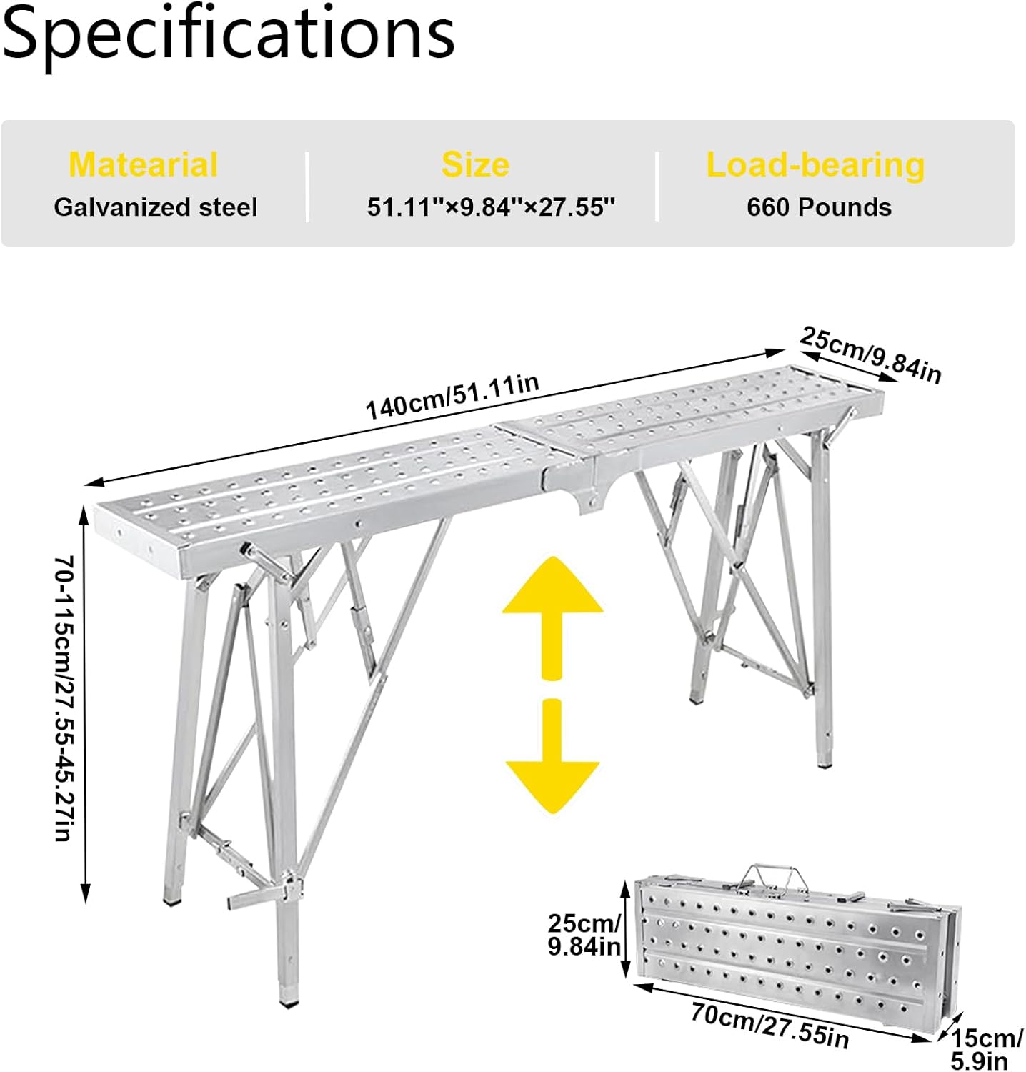 Leadallway Scaffolding Platform Adjustable Height, Folding Work Platform