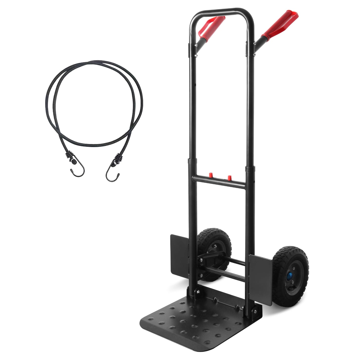 LEADALLWAY Double Handle Heavy Duty Large Hand Truck with 12.2"x11.4" Load Base,Side Panels 8" Pneumatic Rubber Wheels 440 lbs Capacity, Black & Red