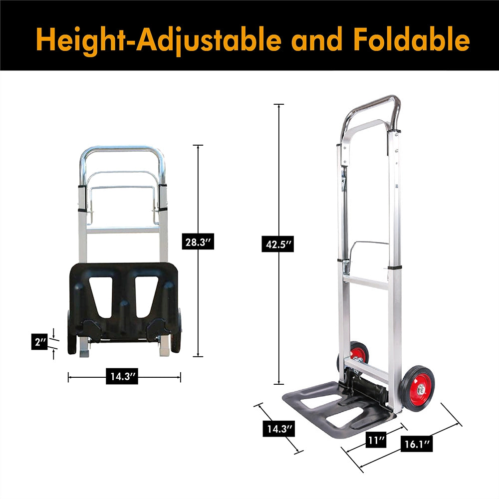 LEADALLWAY Hand Truck Aluminum Foldable Hand Cart with 6" Wheels 220 lb Capacity