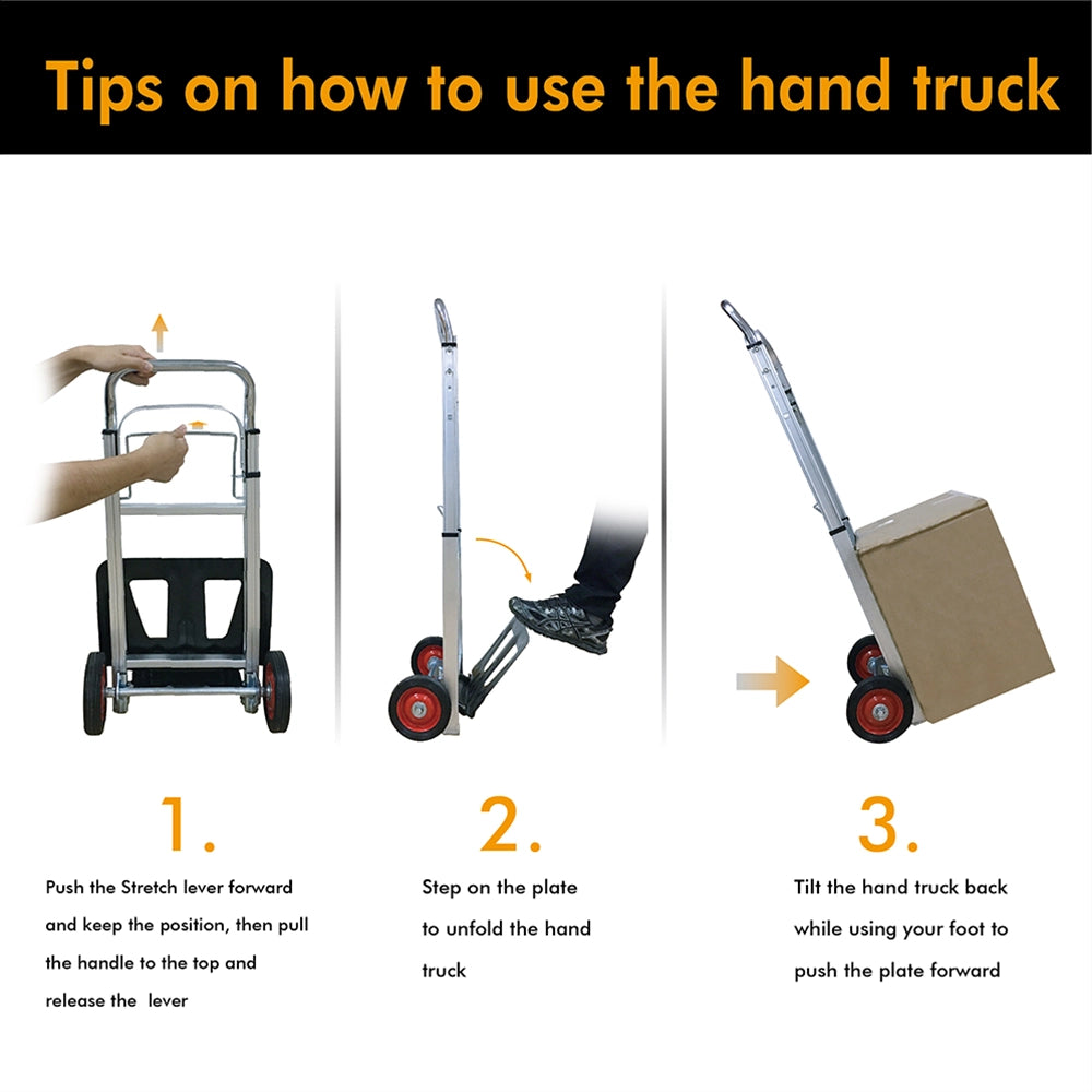 LEADALLWAY Hand Truck Aluminum Foldable Hand Cart with 6" Wheels 220 lb Capacity