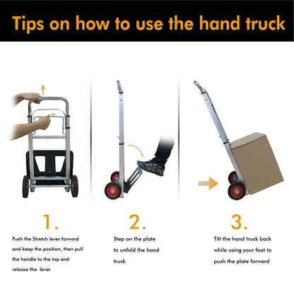 LEADALLWAY Hand Truck Aluminum Foldable Hand Cart with 6" Wheels 220 lb Capacity