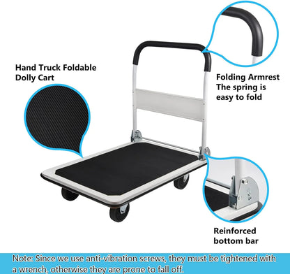 LEADALLWAY Platform Truck Large Size 880lbs Foldable Push Cart 35.8x24x34.3inches White