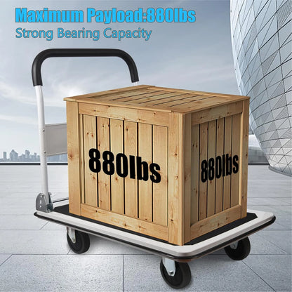 LEADALLWAY Platform Truck Large Size 880lbs Foldable Push Cart 35.8x24x34.3inches White