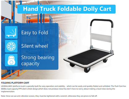 LEADALLWAY Platform Truck Large Size 880lbs Foldable Push Cart 35.8x24x34.3inches White