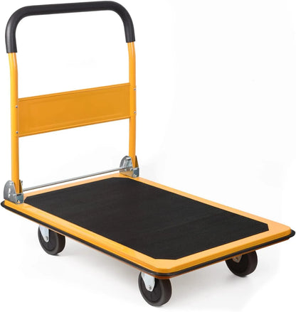 LEADALLWAY Platform Truck Large Size 880lbs Foldable Push Cart 35.8x24x34.3 inches Yellow