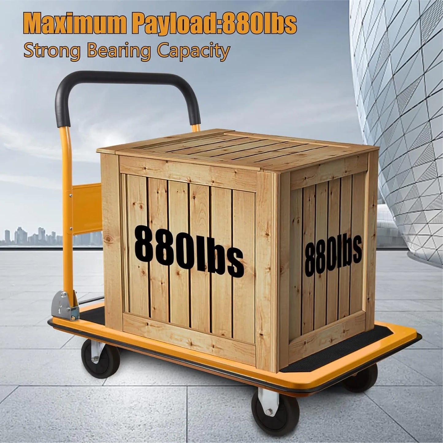 LEADALLWAY Platform Truck Large Size 880lbs Foldable Push Cart 35.8x24x34.3 inches Yellow