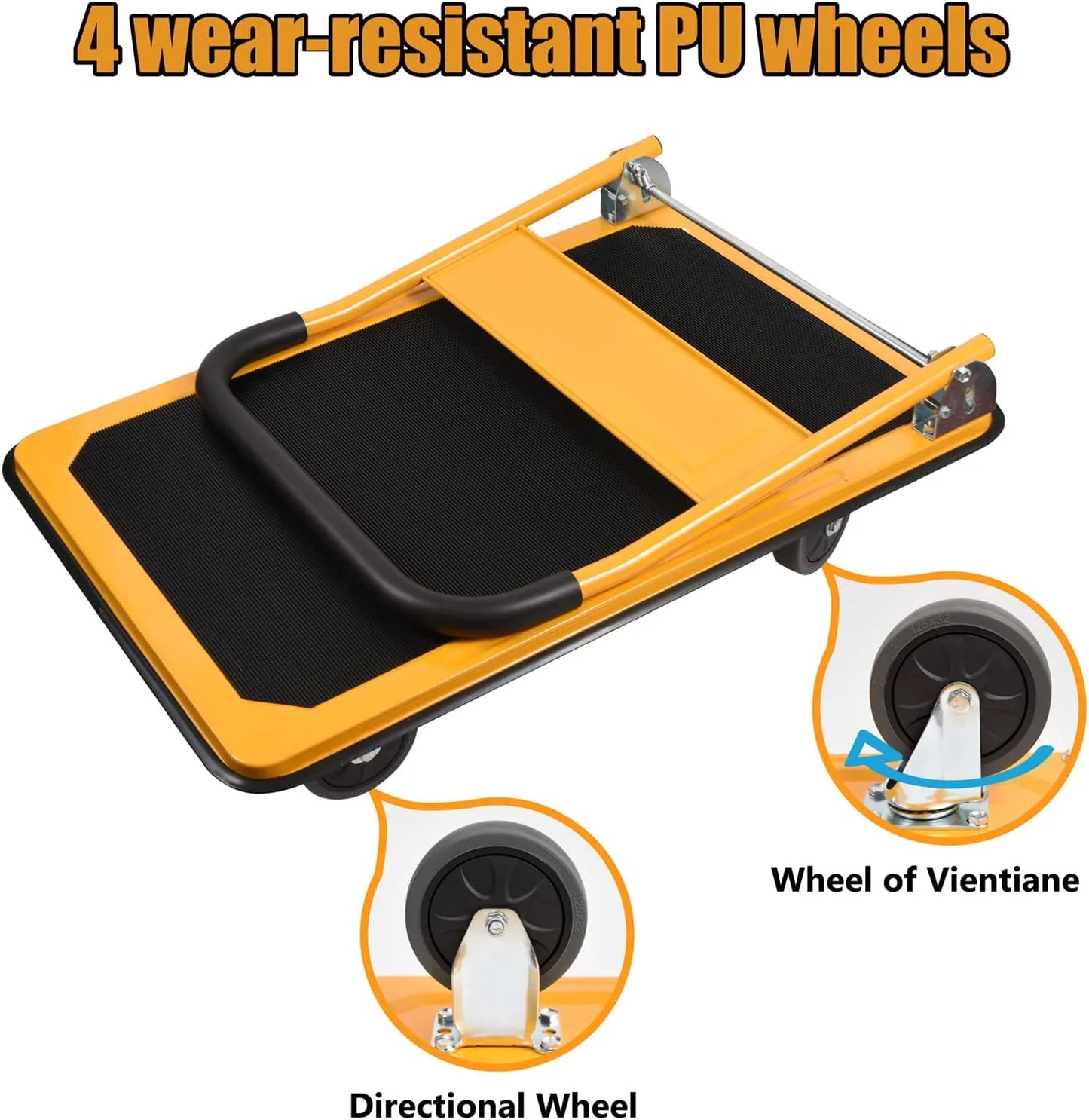 LEADALLWAY Platform Truck Large Size 880lbs Foldable Push Cart 35.8x24x34.3 inches Yellow