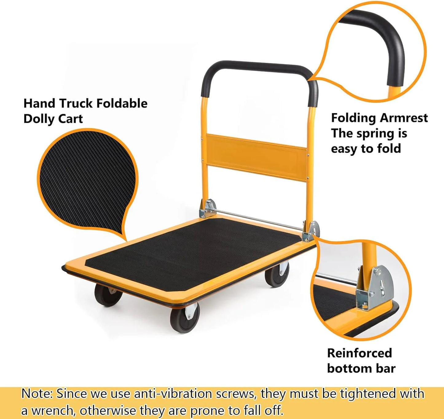 LEADALLWAY Platform Truck Large Size 880lbs Foldable Push Cart 35.8x24x34.3 inches Yellow