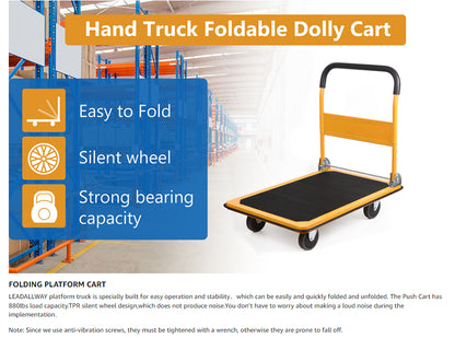 LEADALLWAY Platform Truck Large Size 880lbs Foldable Push Cart 35.8x24x34.3 inches Yellow