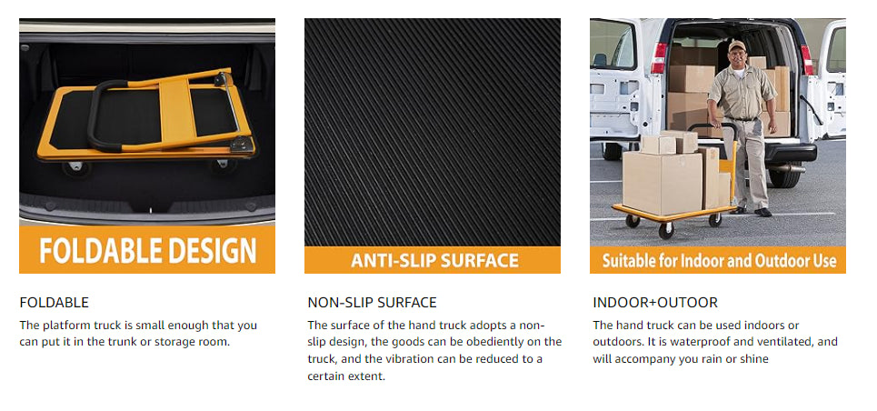 LEADALLWAY Platform Truck Large Size 880lbs Foldable Push Cart 35.8x24x34.3 inches Yellow