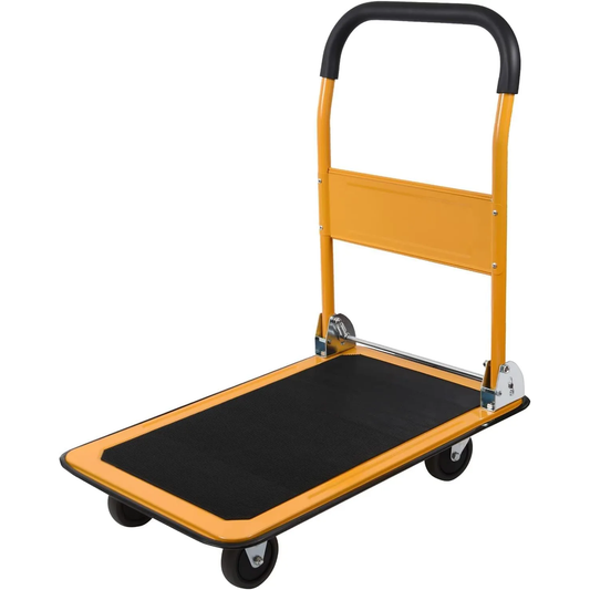 LEADALLWAY Foldable Push Cart Platform Cart 330lbs Capacity 4 Wheels 28.7x18.5x32.3inches Yellow