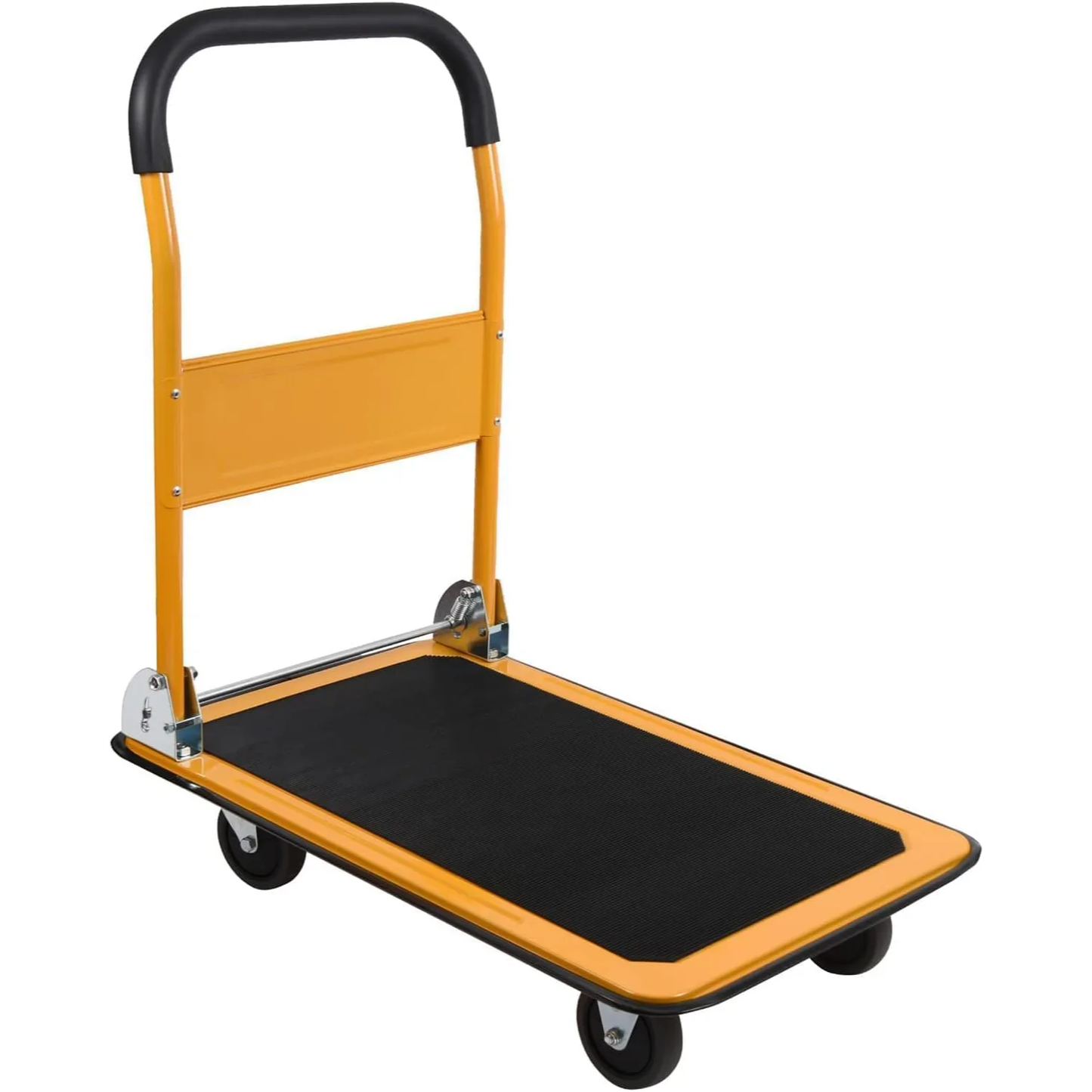 LEADALLWAY Foldable Push Cart Platform Cart 330lbs Capacity 4 Wheels 28.7x18.5x32.3inches Yellow